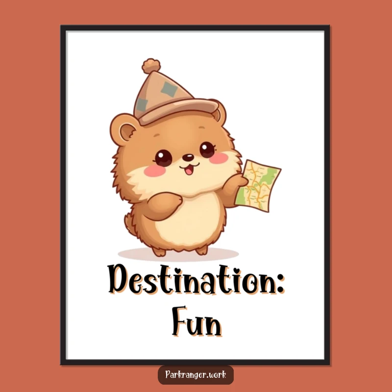 Funny Explorer Animal Digital Art: Adventure Map, Perfect Instant Gift