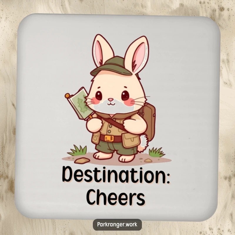 Funny Bunny Ranger Coaster: A determined bunny in ranger uniform holds a map on this funny coaster, guiding your drinks.