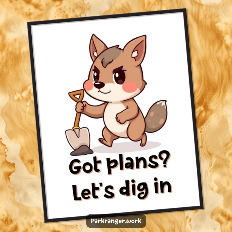 Funny Free Printable Wall Art: Animal determinedly carrying a tiny shovel, ready for any task, motivational humor.