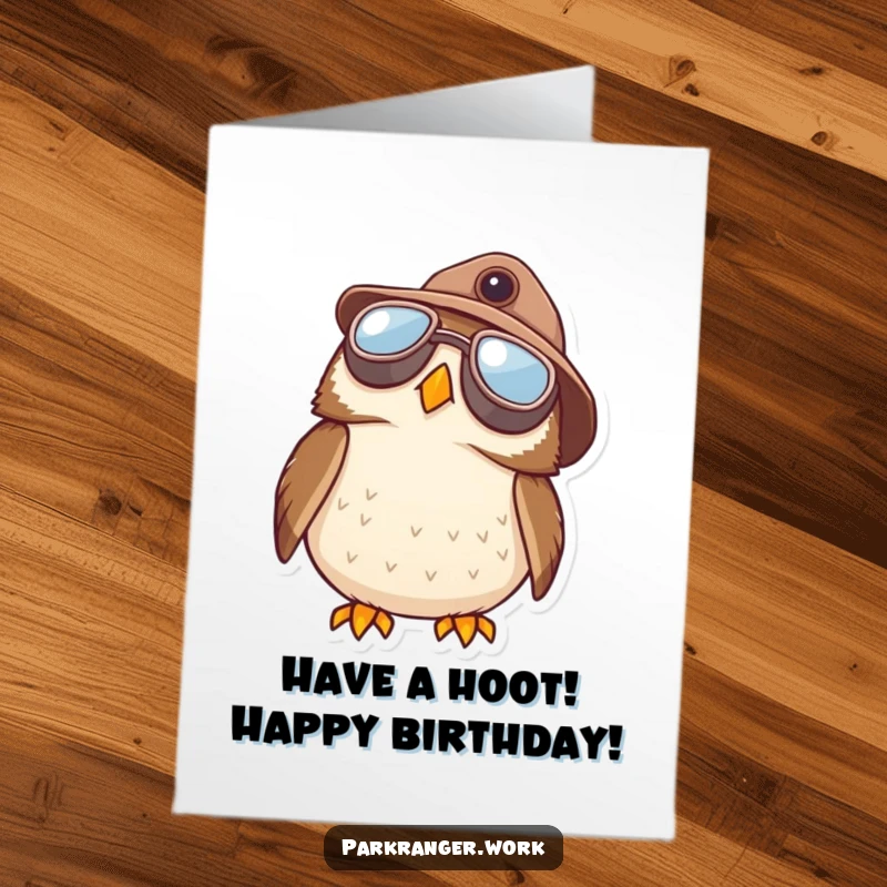 Funny Free Printable Birthday Card: A round owl in aviator goggles looks up at the sky.