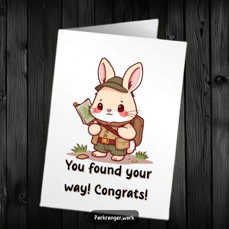 Funny Free Printable Congratulations Card: A fluffy bunny ranger looks ahead holding a map.
