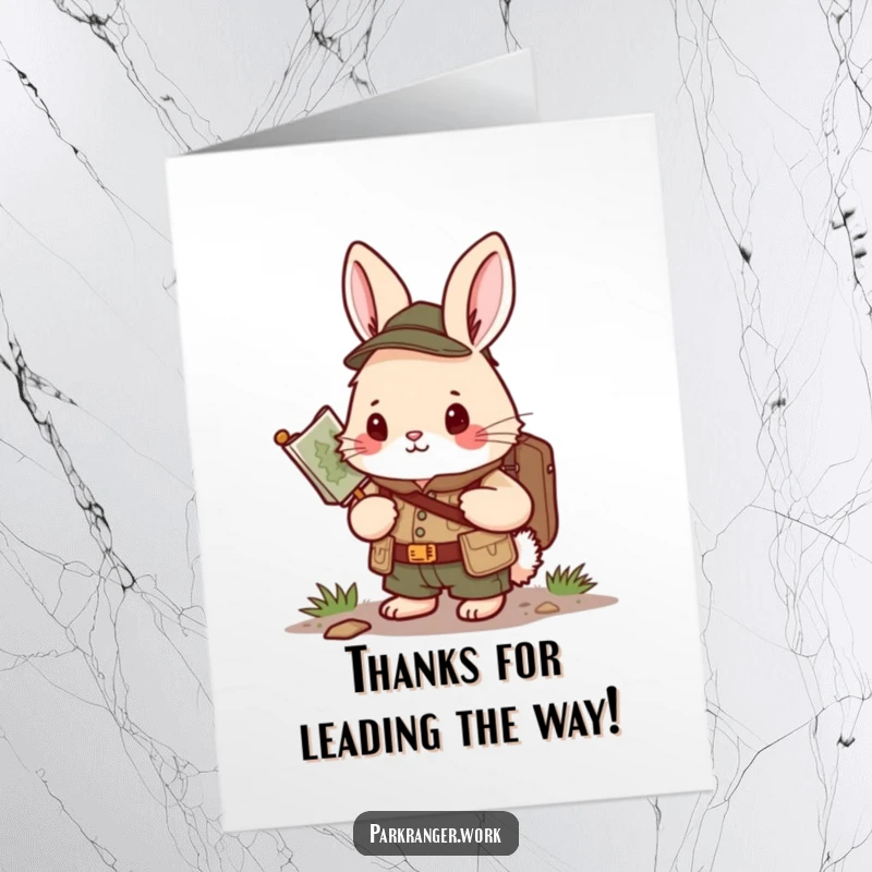 Funny Free Printable Thank You Card: A bunny in a ranger uniform consults a map.