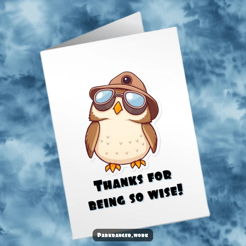 Funny Free Printable Thank You Card: An owl in aviator goggles looks up at the sky.